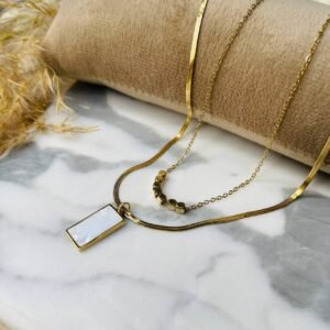 Plated White Rectangle Pendant Necklace